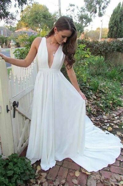 Simple A Line V Neck Wedding Dress Bridal Gown Wedding Gown