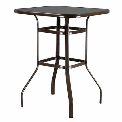 Wrought iron glass high bar table – modern patio & pub table with matte brown frame & black tempered glass (31.5"x31.5"x39.76") - Thumbnail 5