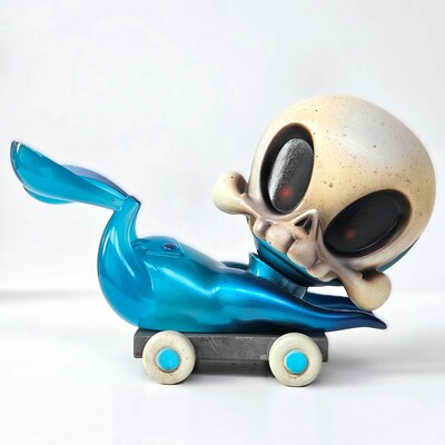 Arttoy by b. peters (circus posterus) "blue twighlight pull-cart skelve"  - Thumbnail 3