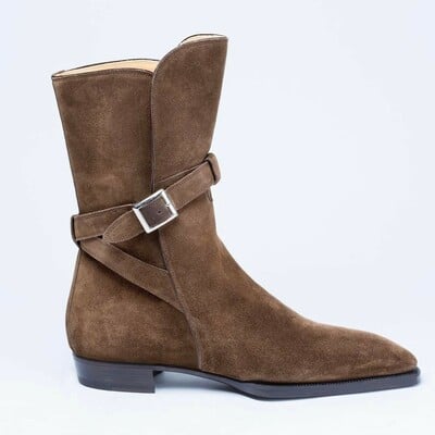 Handmade Men Brown Suede Leather Jodhpur Ankle High Boot