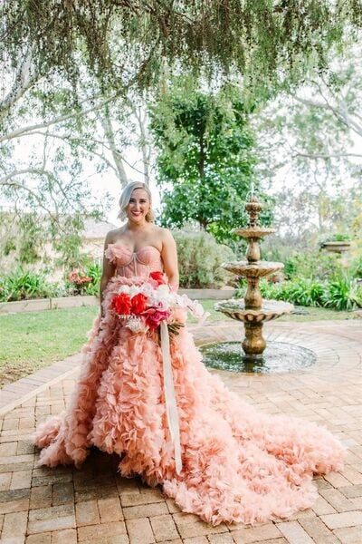 Coral Ball Gown Tiered Beach Boho Wedding Dress Bridal Gown Wedding Gown
