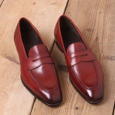 Handmade men burgundy leather moccasin dress formal shoes - Thumbnail 4