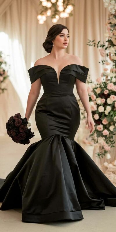 Plus Size Mermaid Black Wedding Dress Bridal Gown Wedding Gown