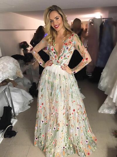 Simple A Line Flowers Floral Beach Boho Wedding Dress Bridal Gown Wedding Gown