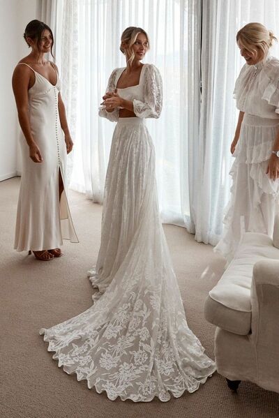 Sexy Two Pieces Lace Beach Boho Wedding Dress Bridal Gown Wedding Gown