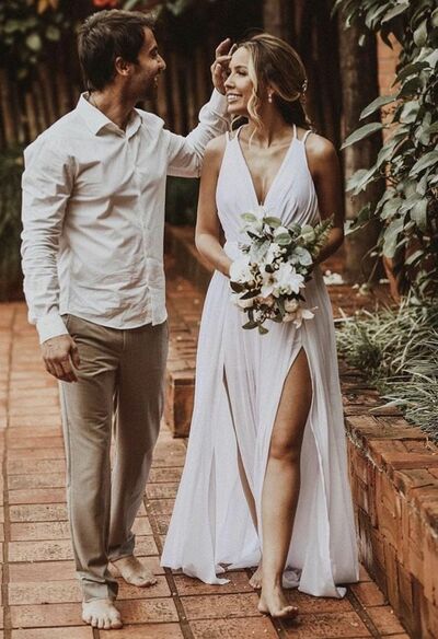 Simple A Line Spaghetti Straps Beach Boho Wedding Dress Bridal Gown Wedding Gown