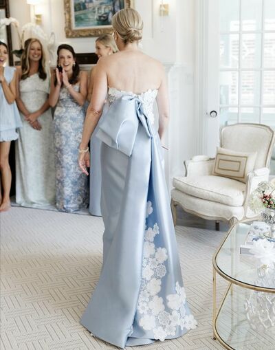 Simple Sheath Blue And White Lace Wedding Dress Bridal Gown Wedding Gown