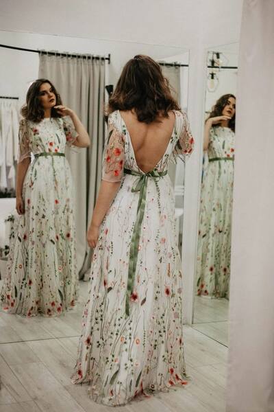 Sexy A Line Flowers Floral Beach Boho Wedding Dress Bridal Gown Wedding Gown