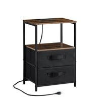 End Table with USB Charging Station | Nightstand with Outlets, 2 Drawers & Storage Shelf | Bedside Sofa Cabinet - Thumbnail 2