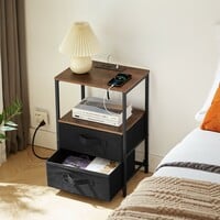 End Table with USB Charging Station | Nightstand with Outlets, 2 Drawers & Storage Shelf | Bedside Sofa Cabinet - Thumbnail 3