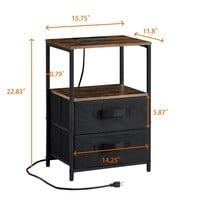 End Table with USB Charging Station | Nightstand with Outlets, 2 Drawers & Storage Shelf | Bedside Sofa Cabinet - Thumbnail 4