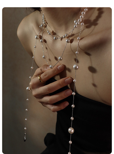 Vintage Pearl Strand Long Layered Necklace for Women
