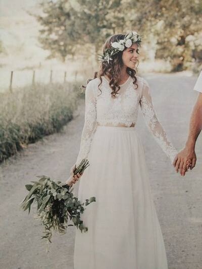 Two Pieces Lace Boho Wedding Dress Bridal Gown Wedding Gown