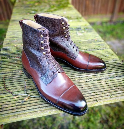 Handmade Brown Leather Ankle High Lace up Balmoral Boot