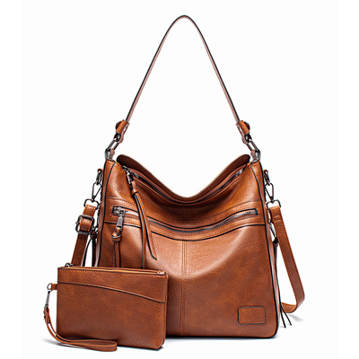 Fashion Women's Zipper Tote Bag Two Piece Brown