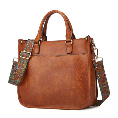 Ladies'Crossbody Bag with Wide Strap and Detachable Shoulder Strap Brown