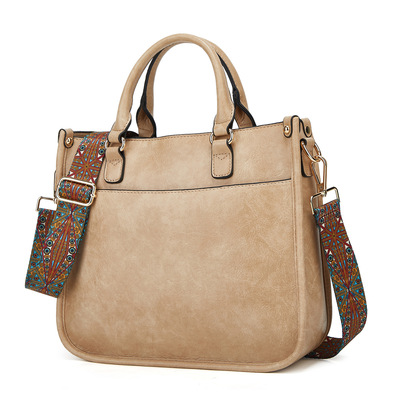 Ladies'Crossbody Bag with Wide Strap and Detachable Shoulder Strap Brown