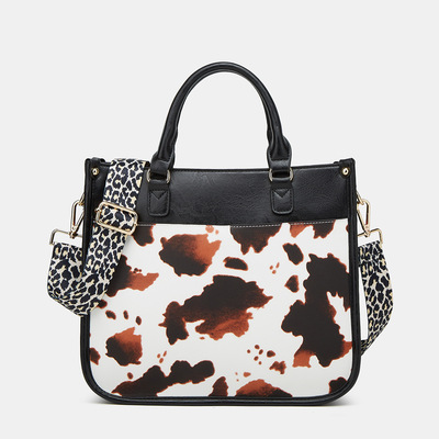 Ladies'Crossbody Bag with Wide Strap and Detachable Shoulder Strap Leopard Black