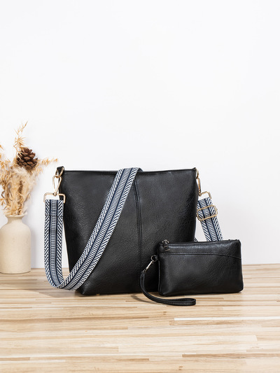 Women Shoulder Bag Vintage Crossbody Purse Handbag Two Piece Black