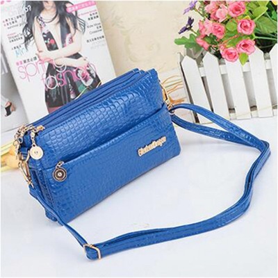 Women's Handbag With Crocodile Pattern Handbag, Three Compartment Small Bag Blue