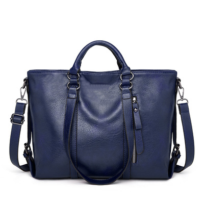 Fashionable Soft Leather Large Capacity Tote Bag Shoulder Bag Blue