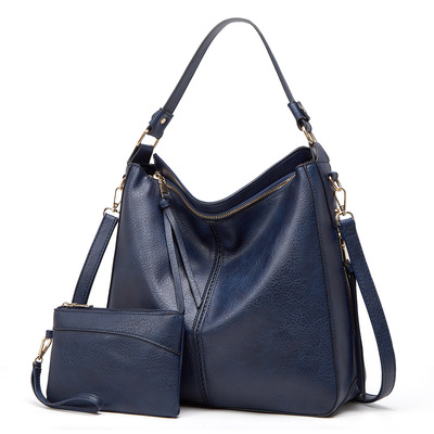 Women Vegan Leather Handbags Tote Purse Shoulder Bag Two Piece Blue