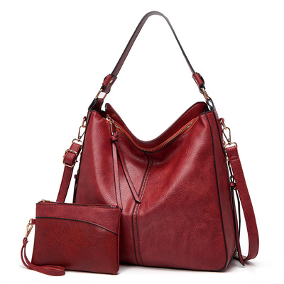 Women Vegan Leather Handbags Tote Purse Shoulder Bag Two Piece Red