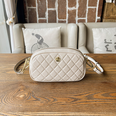 Ladies' Diamond Grid Crossbody Bag And Mobile Phone Bag White