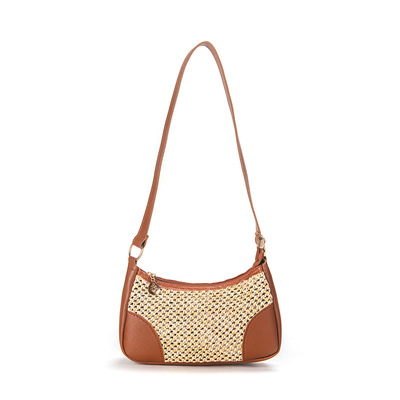 Women Beach Woven Bag Shoulder Bag Brown
