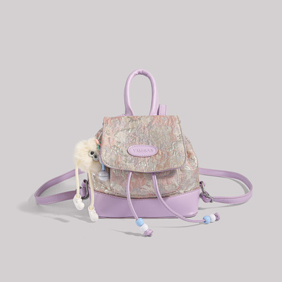 Ladies Embroidered Backpack Outdoor Backpack Purple