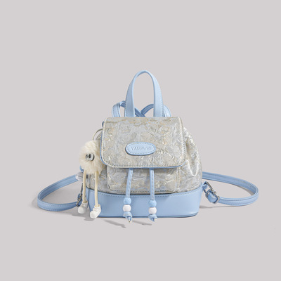 Ladies Embroidered Backpack Outdoor Backpack Blue
