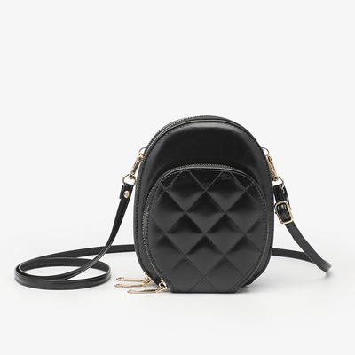 Multi Layer Large Capacity Diamond Grid Phone Bag Black