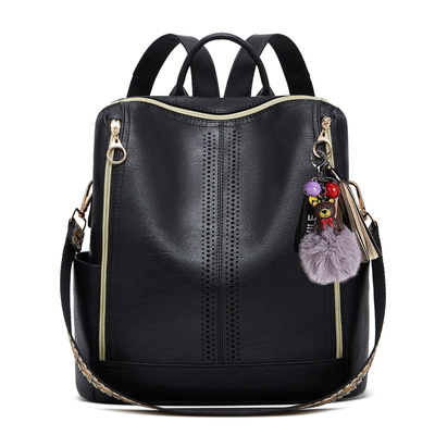 Women's Double Zipper Backpack Student Backpack Black