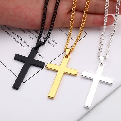 Fashion Cross Pendant Necklace – Stainless Steel Chain for Men & Women, Punk Hip-Hop Style, Gold/Silver/Black