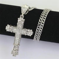 Rhinestone Cross Pendant Necklace – Shiny Zircon Gold & Silver Chain for Men & Women, Hip-Hop Fashion Jewelry - Thumbnail 1