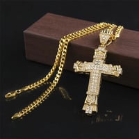Rhinestone Cross Pendant Necklace – Shiny Zircon Gold & Silver Chain for Men & Women, Hip-Hop Fashion Jewelry - Thumbnail 2