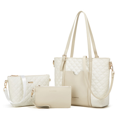 Women Fashion Synthetic Leather Handbags Tote Bag Shoulder Bag 3pcs White