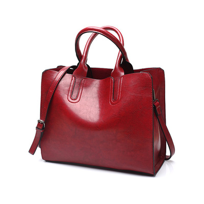 Classic Fashion Tote Bag Leather Women Solid Shoulder Shopping Carry Handbag Red