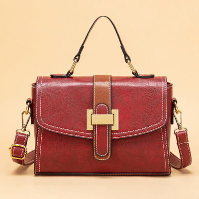 Women Retro Hollow Oil Wax PU Leather Handbag Red