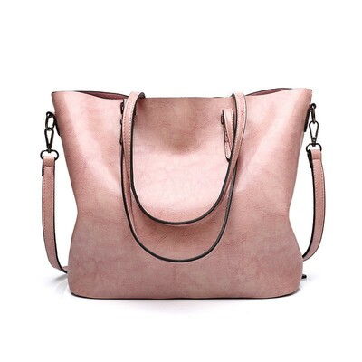 Women Vintage Hollow Handbag Oil Leather Shoulder Crossbody Bag Pink