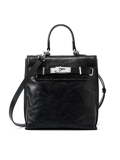 Genuine Leather Women Backpack Travel Bag Black