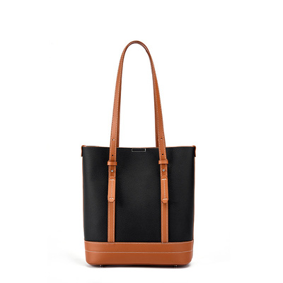 Genuine Leather Women Tote Bag and Shoulder Bag Black
