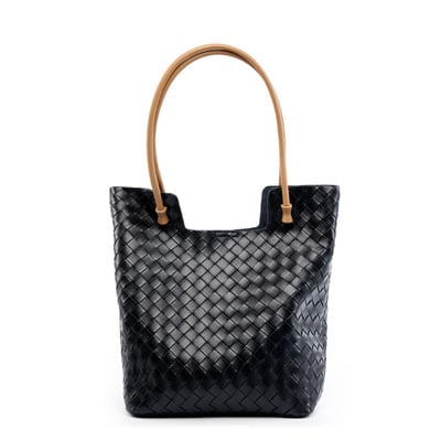 Women's Woven Bag Large Capacity Cowhide Handbag Black