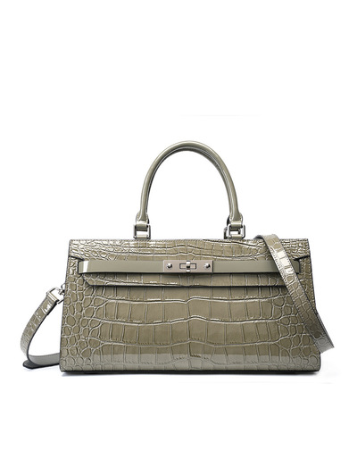 Kelly Bag Crocodile Pattern Cowhide Women's Bag Wew Crossbody Large Capacity Bag Grey
