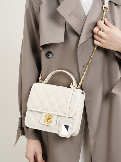 Genuine Leather Crossbody Bags for Women Trendy Ladies Shoulder Purse Satchel HandBag with Chain Strap White