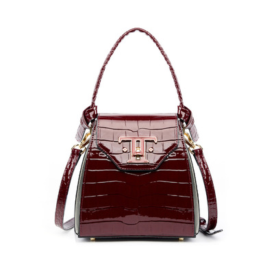 Women Genuine Leather Handbags Crocodile Pattern Handheld Cross Bag Red