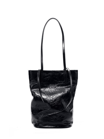 Women Cowhide Bucket Bag Large Capacity Retro Shoulder Bag Black