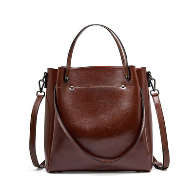 Genuine Leather Fashion Retro Messenger Bag Women's Handbag Brown