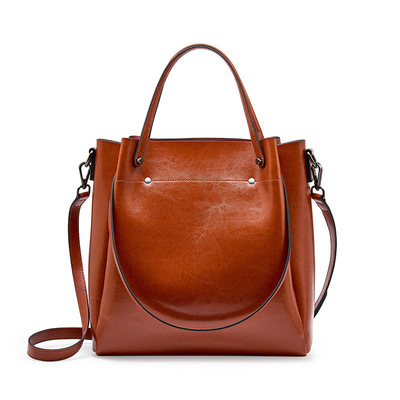 Genuine Leather Fashion Retro Messenger Bag Women's Handbag Brown