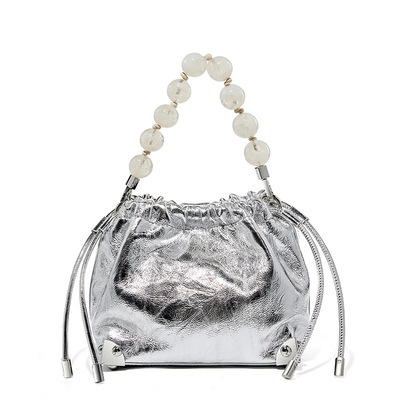 Genuine Leather European and American Large Capacity Handbag Silver